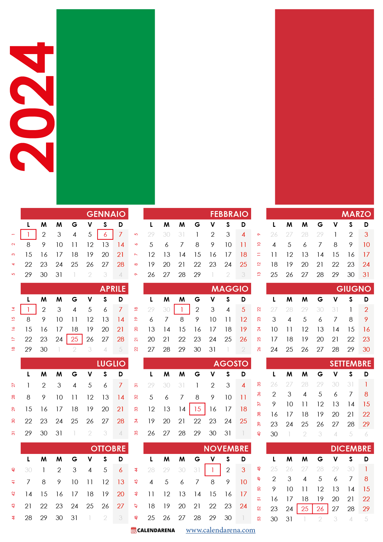 calendario 2024 italia