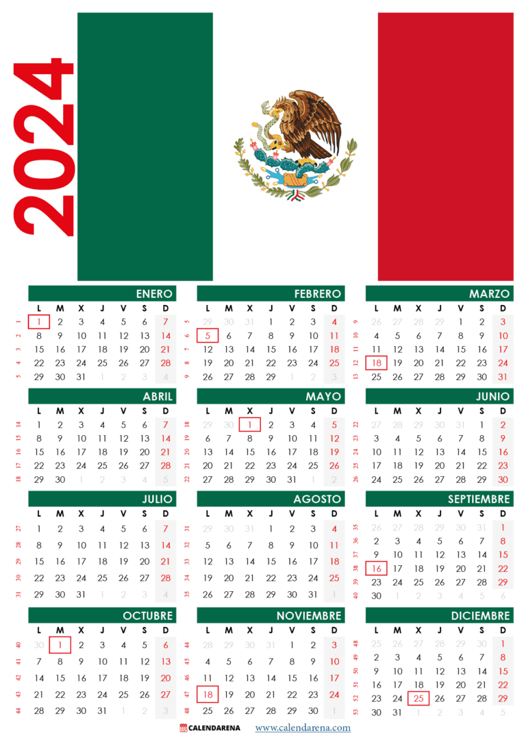 Calendario 2024 México Con Festivos PDF