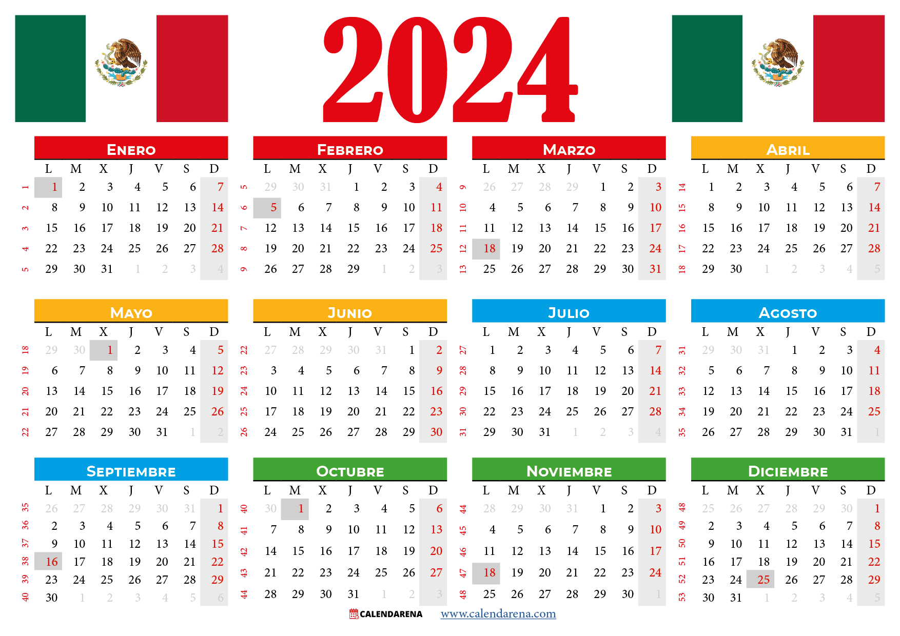 calendario 2024 para imprimir mexico