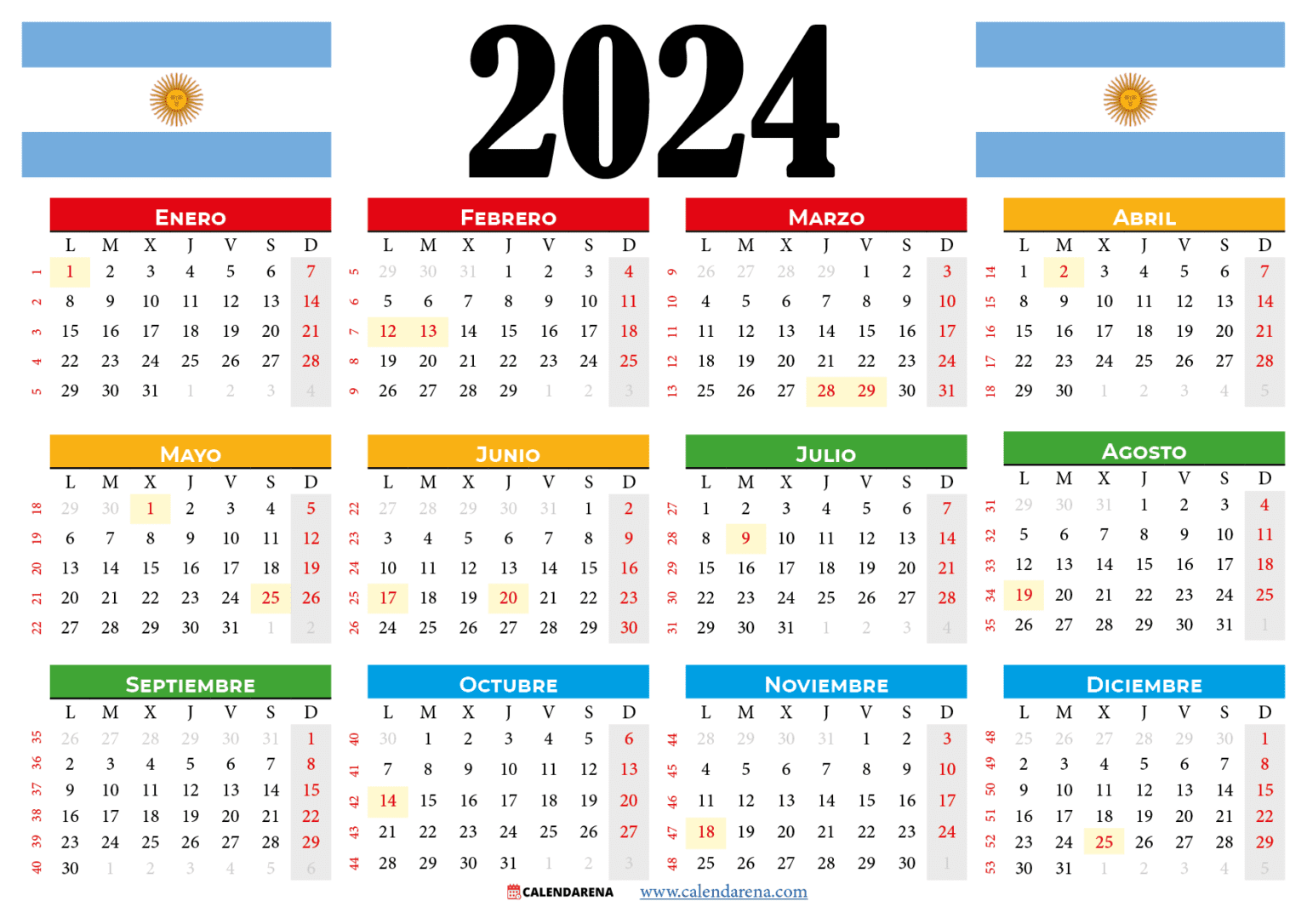 Calendario 2024 Argentina Con Festivos PDF