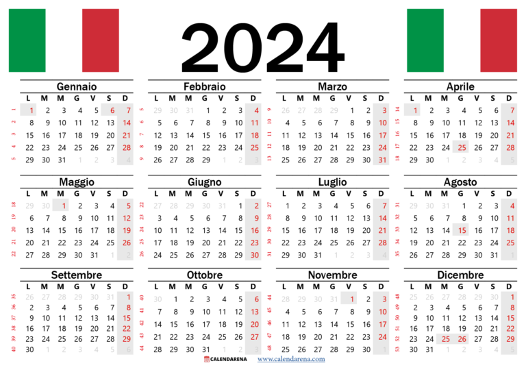 Calendario 2024 Con Festività PDF Italia