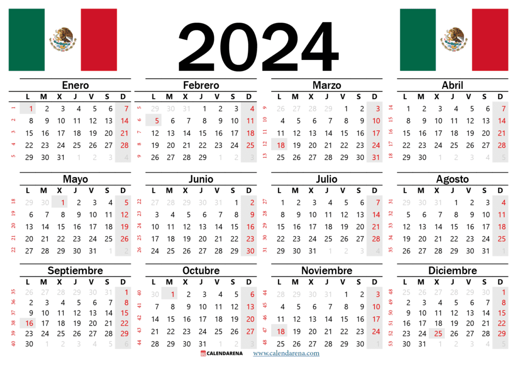 Calendario 2024 México Con Festivos PDF