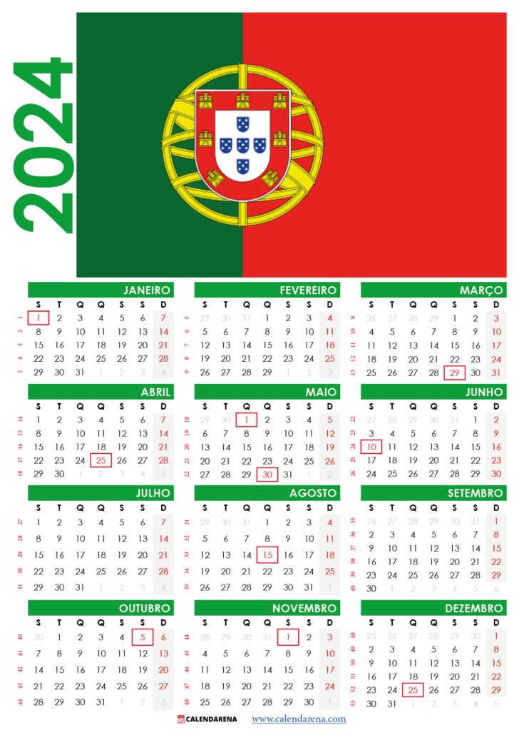 Calendário 2024 Portugal Para Imprimir Com Feriados