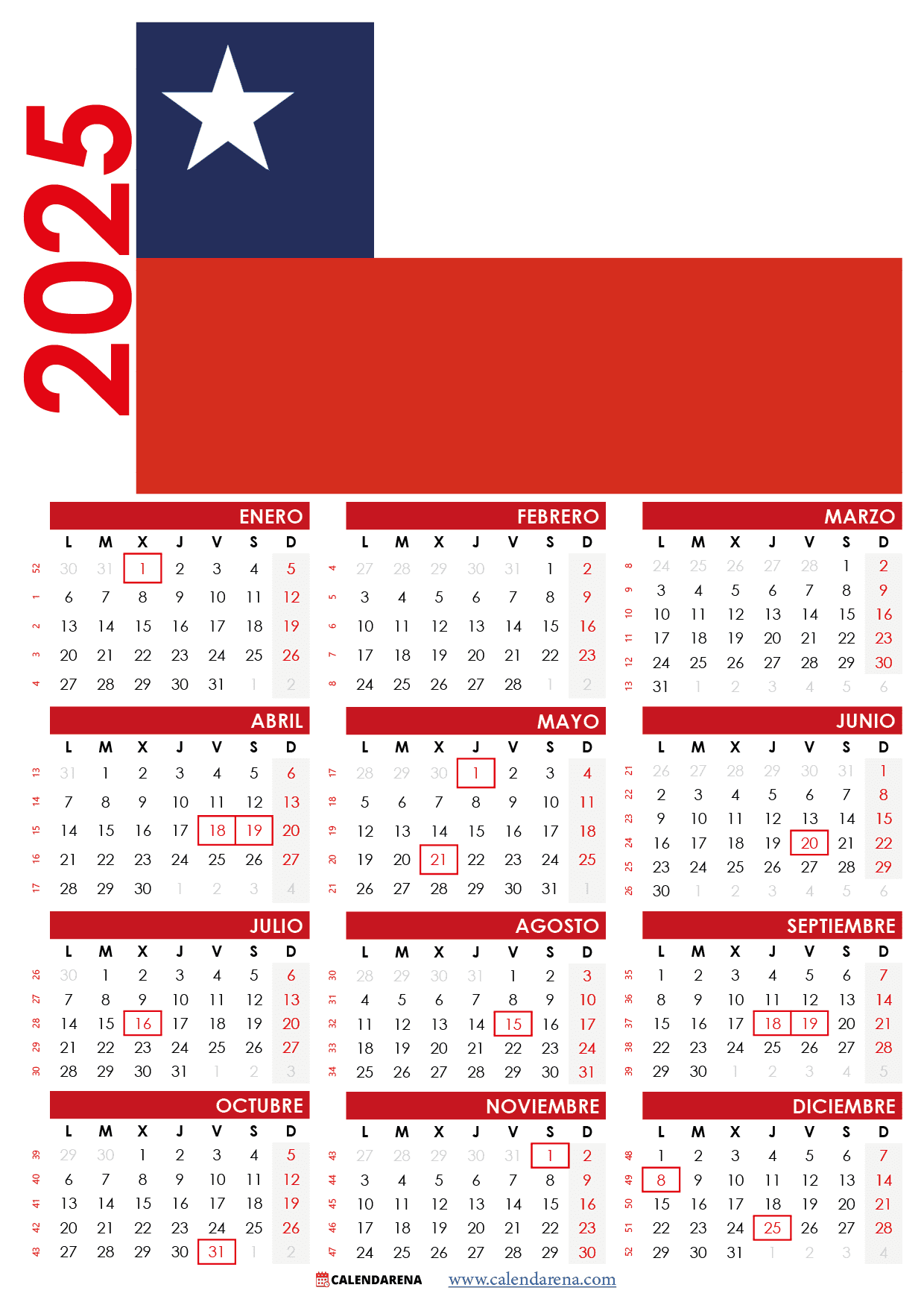 calendario 2025 chile para imprimir