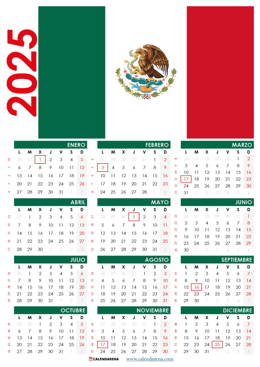 Calendario 2025 México Con Festivos PDF