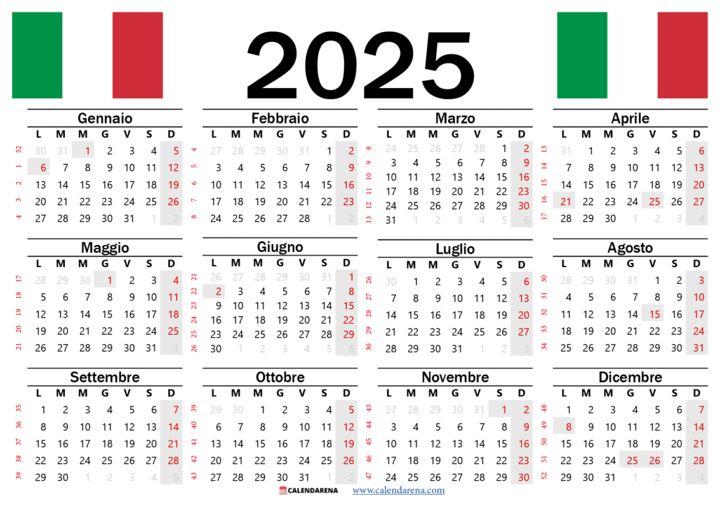 Calendario 2025 Con Festività