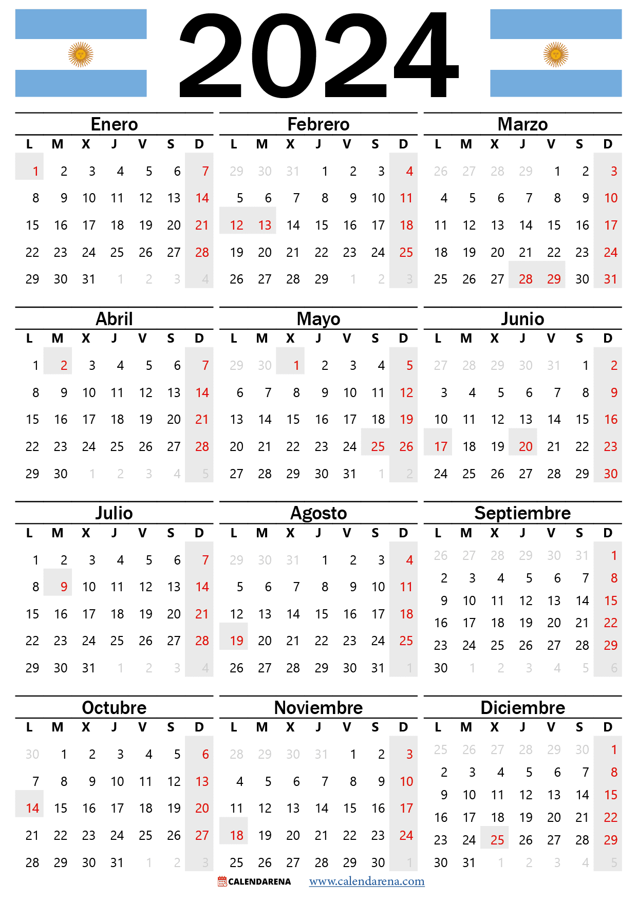 calendarios 2024 para imprimir pdf argentina
