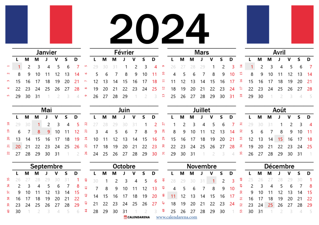 Calendrier 2024 à Imprimer France Gratuitement