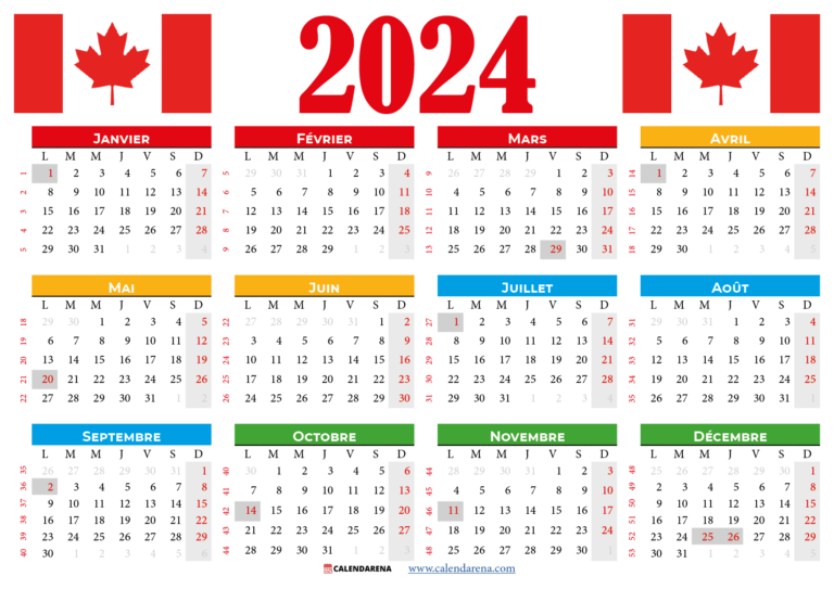 Calendrier 2024 Québec à Imprimer Gratuitement