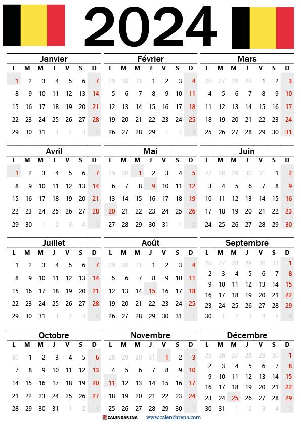 calendrier belgique 2024