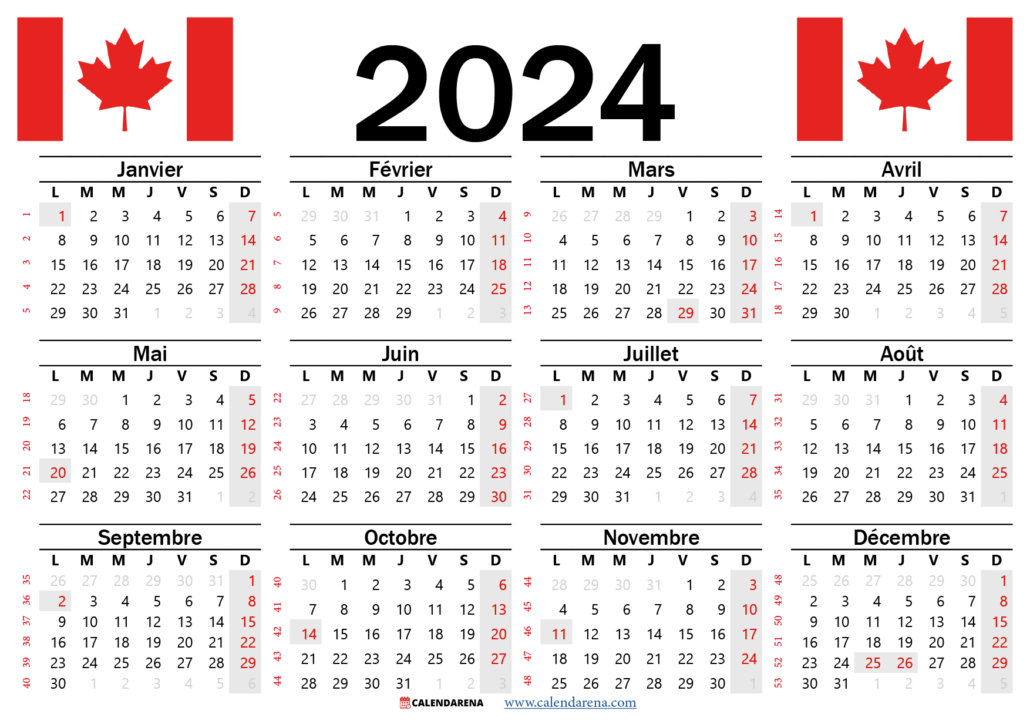 Calendrier 2024 Québec à Imprimer Gratuitement