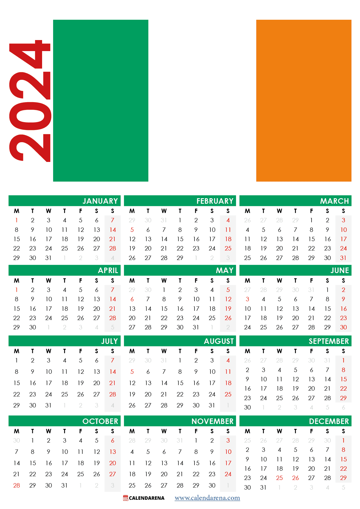 free printable 2024 calendar printable ireland