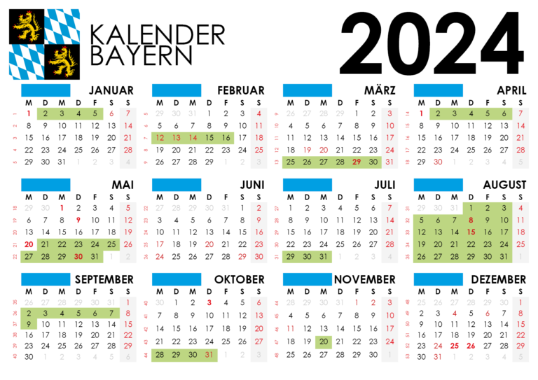 Kalender 2024 Bayern Mit Ferien + Feiertage