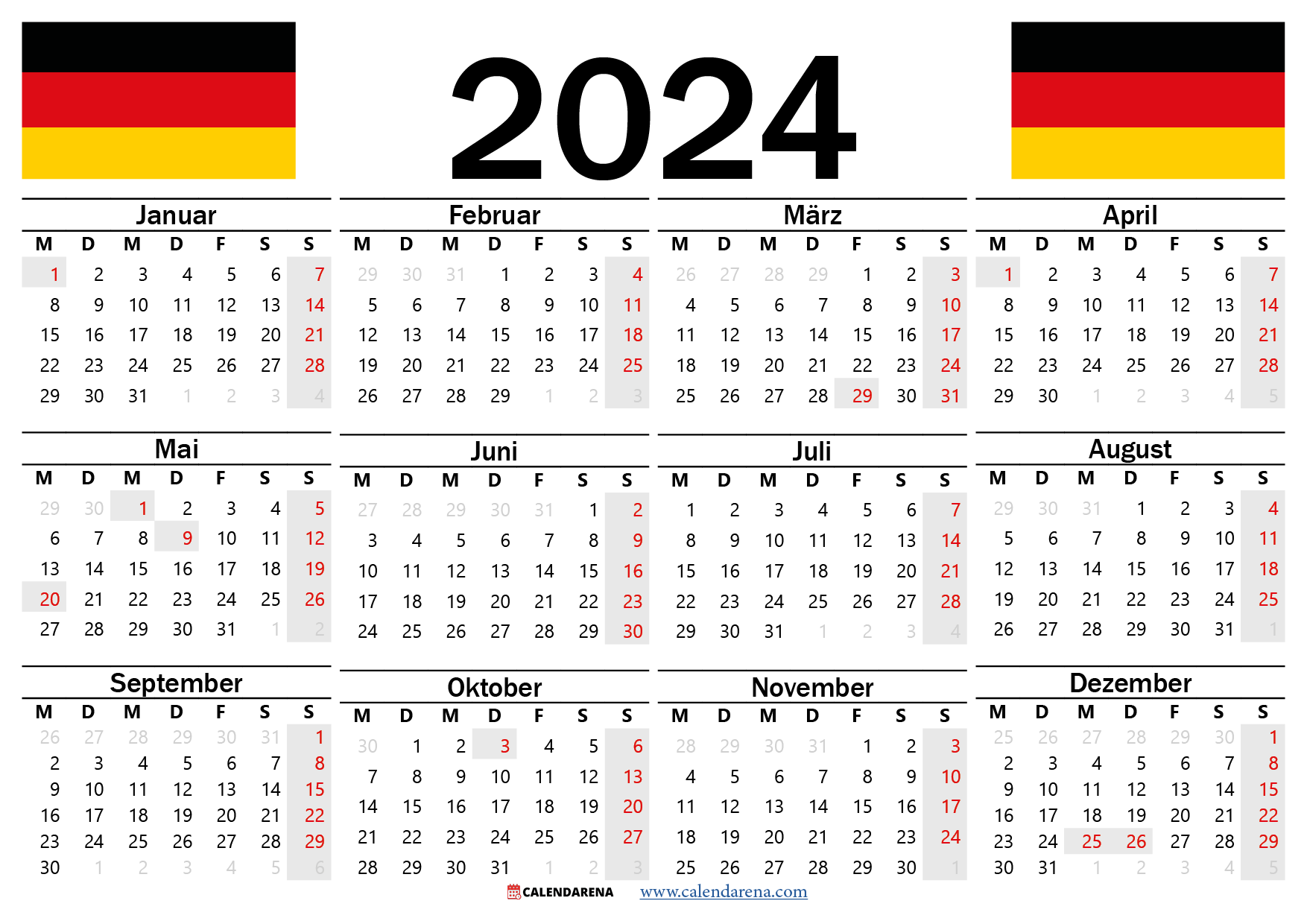 kalender 2024 drucken Deutschland