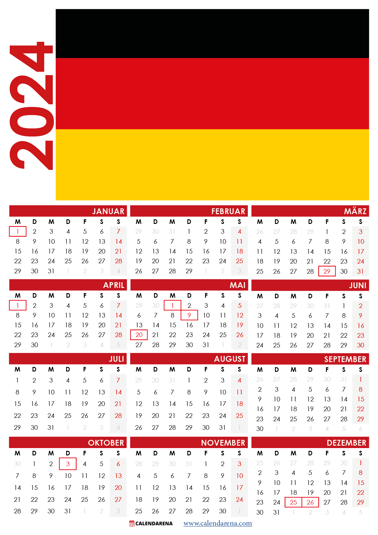 kalender 2024 mit feiertagen Deutschland