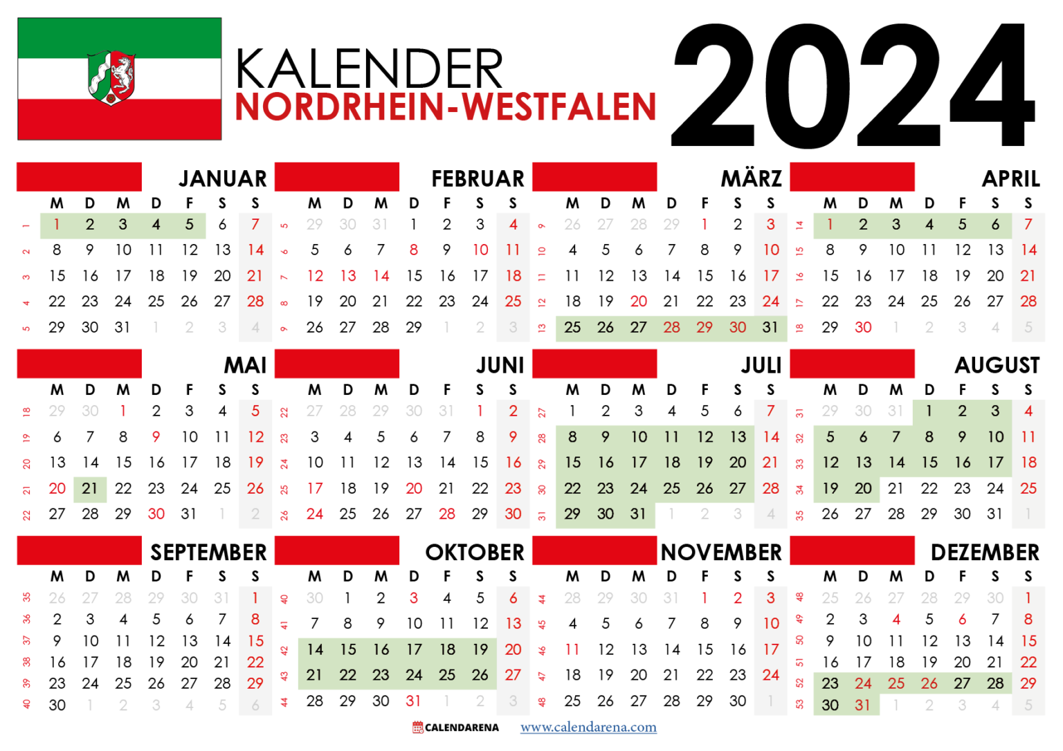 Kalender 2024 Nrw Mit Ferien + Feiertage