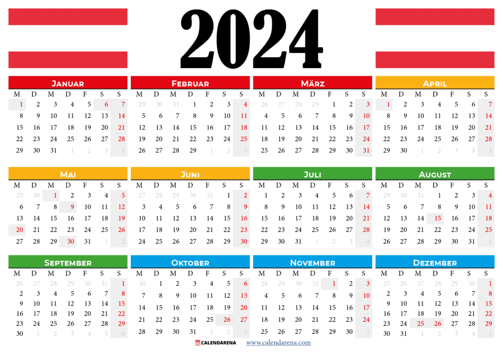 kalender 2024 österreich mit feiertagen