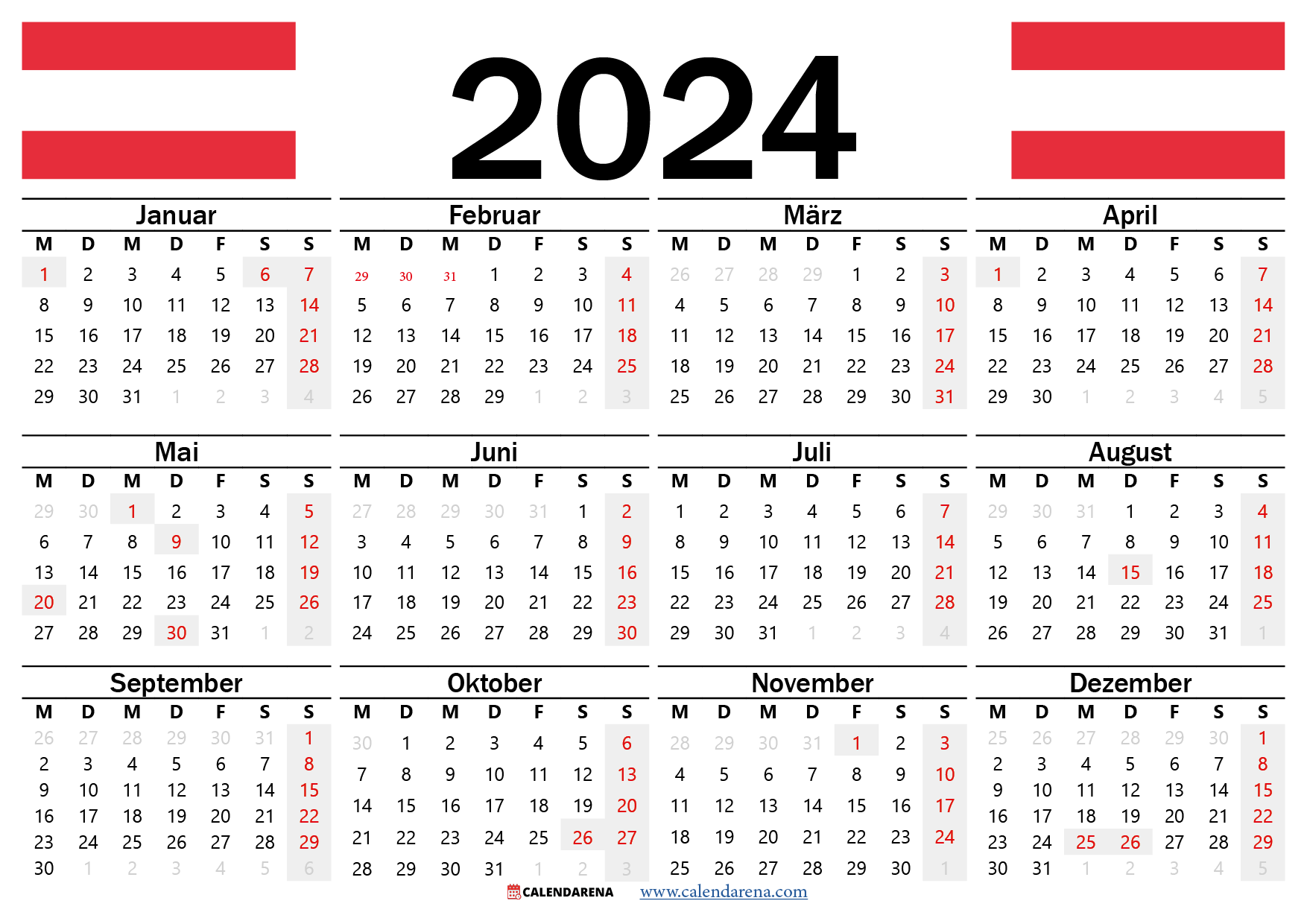 kalender 2024 österreich zum ausdrucken