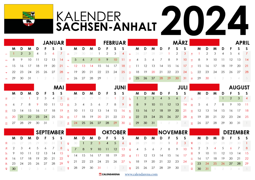 Kalender 2024 Sachsen-Anhalt Mit Ferien + Feiertage