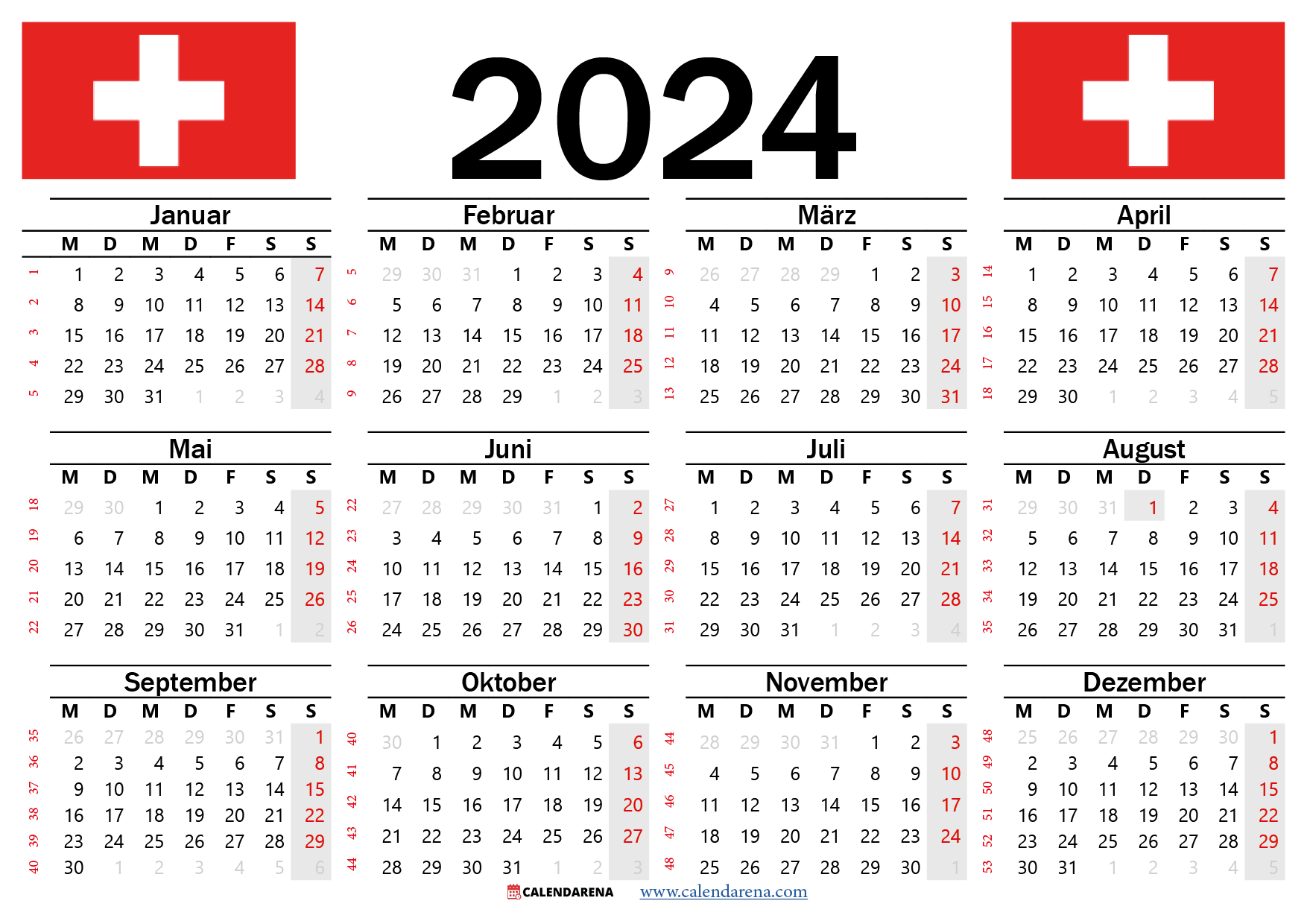 kalender 2024 schweiz zum ausdrucken