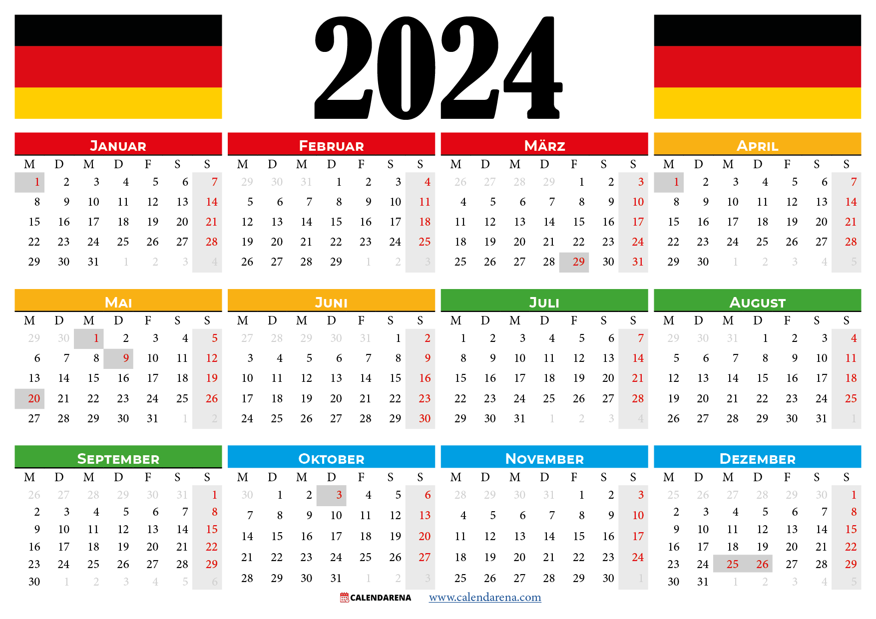 kalender 2024 zum ausdrucken Deutschland