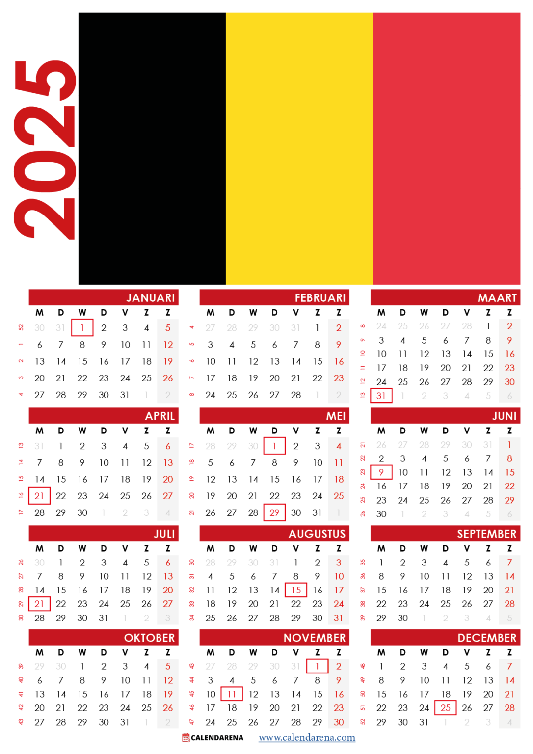 Kalender 2024 Met Weeknummers België PDF