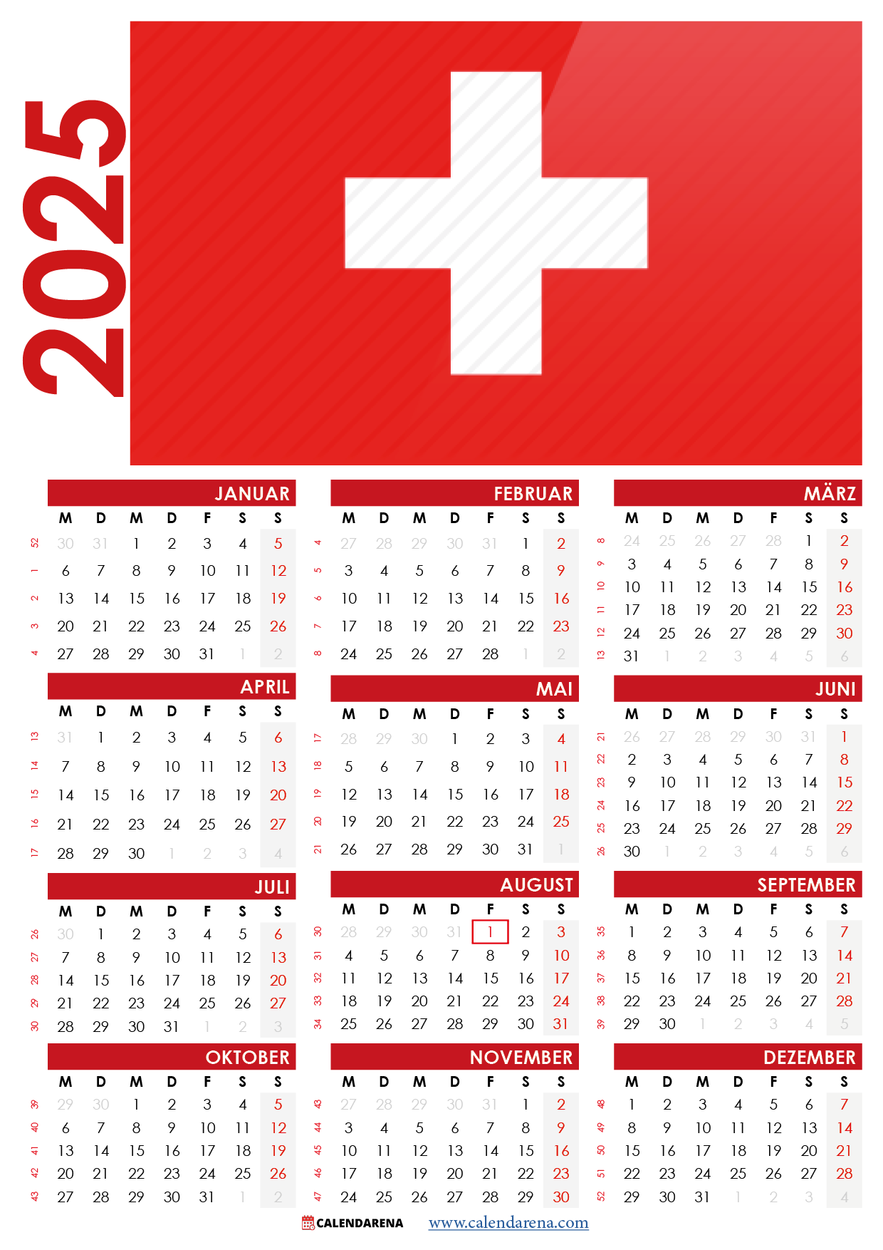 kalender 2025 schweiz mit feiertagen zum ausdrucken