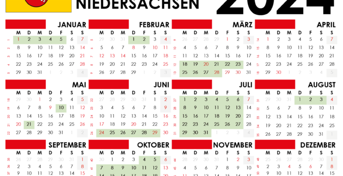 kalender Niedersachsen 2024 und Ferien