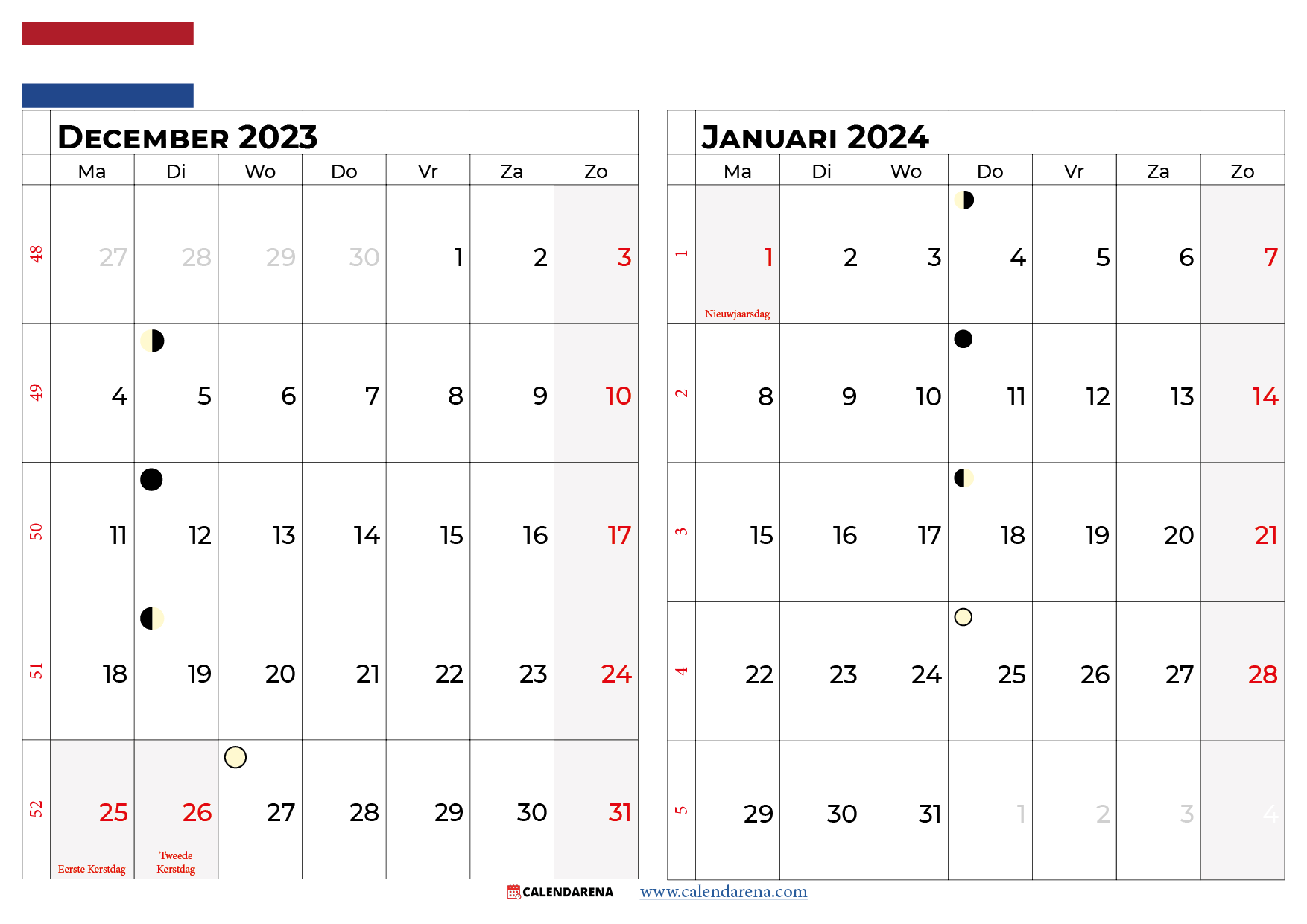 kalender december 2023 januari 2024 nederland