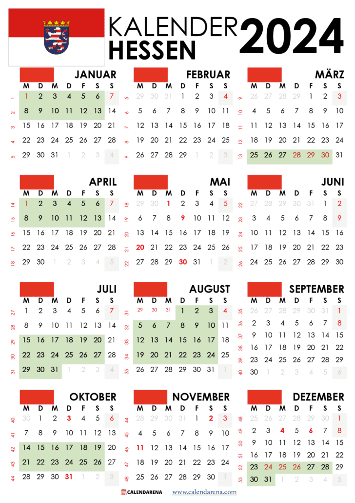 Kalender 2024 Hessen Mit Ferien + Feiertage