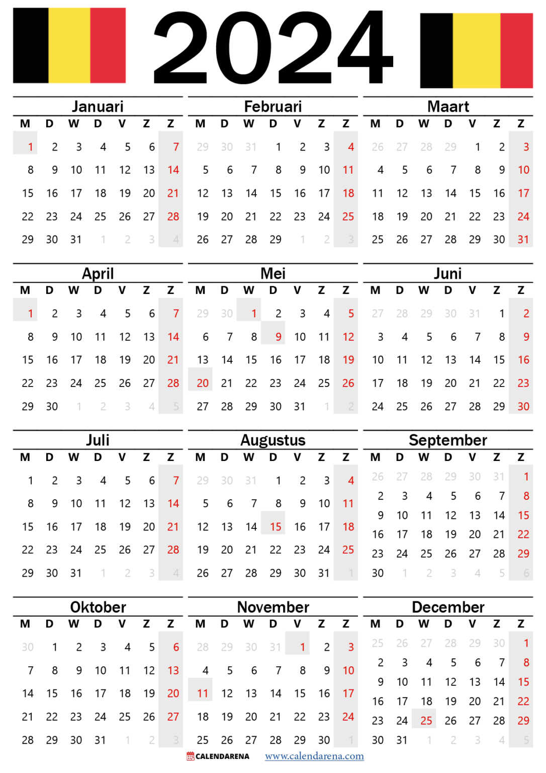 Kalender 2024 Met Weeknummers België PDF