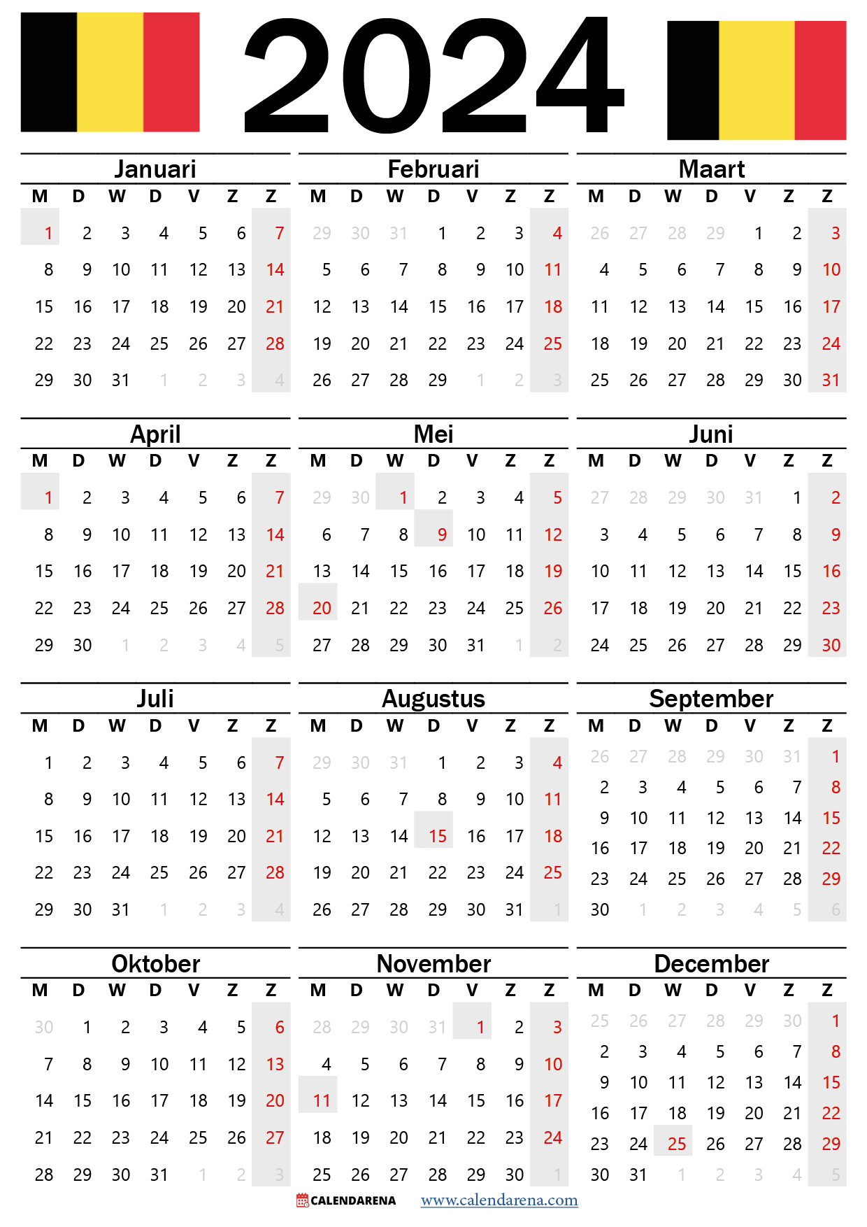 kalender weeknummers 2024 België