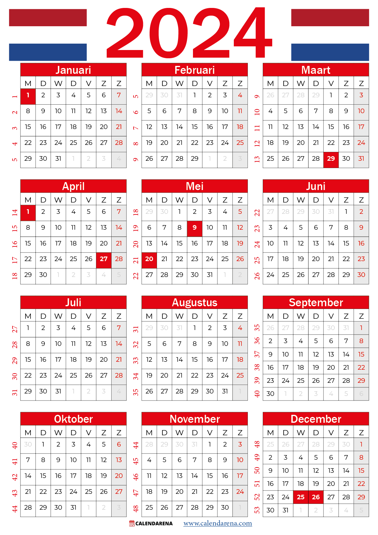 kalender weeknummers 2024 Nederland