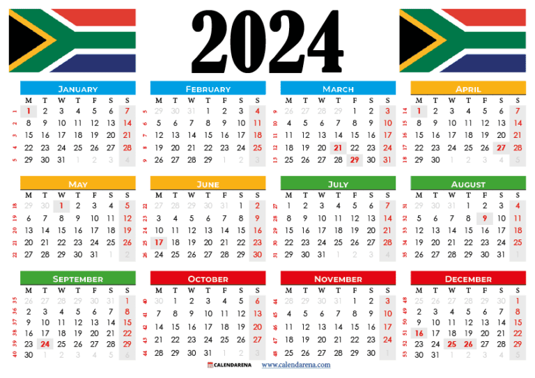 2024 Calendar South Africa With Holidays Printable