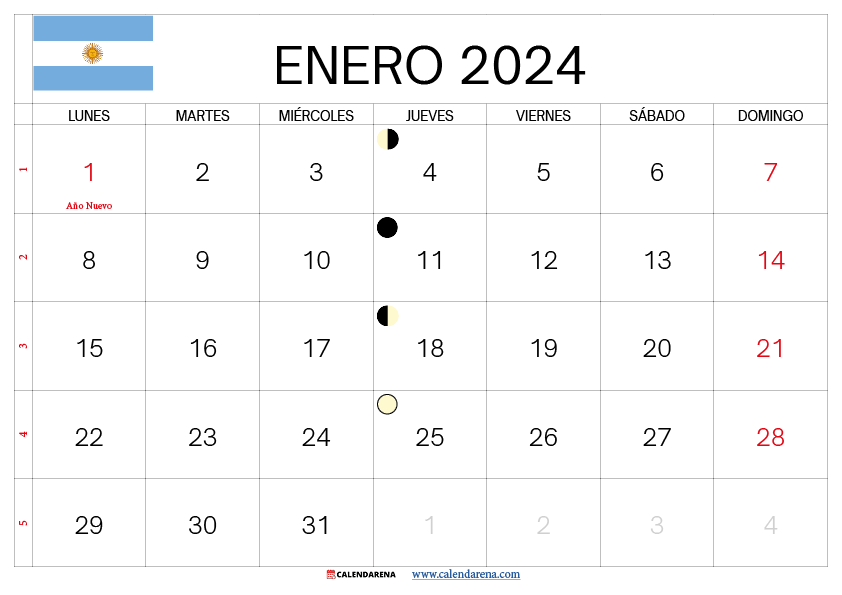 almanaque enero 2024 argentina