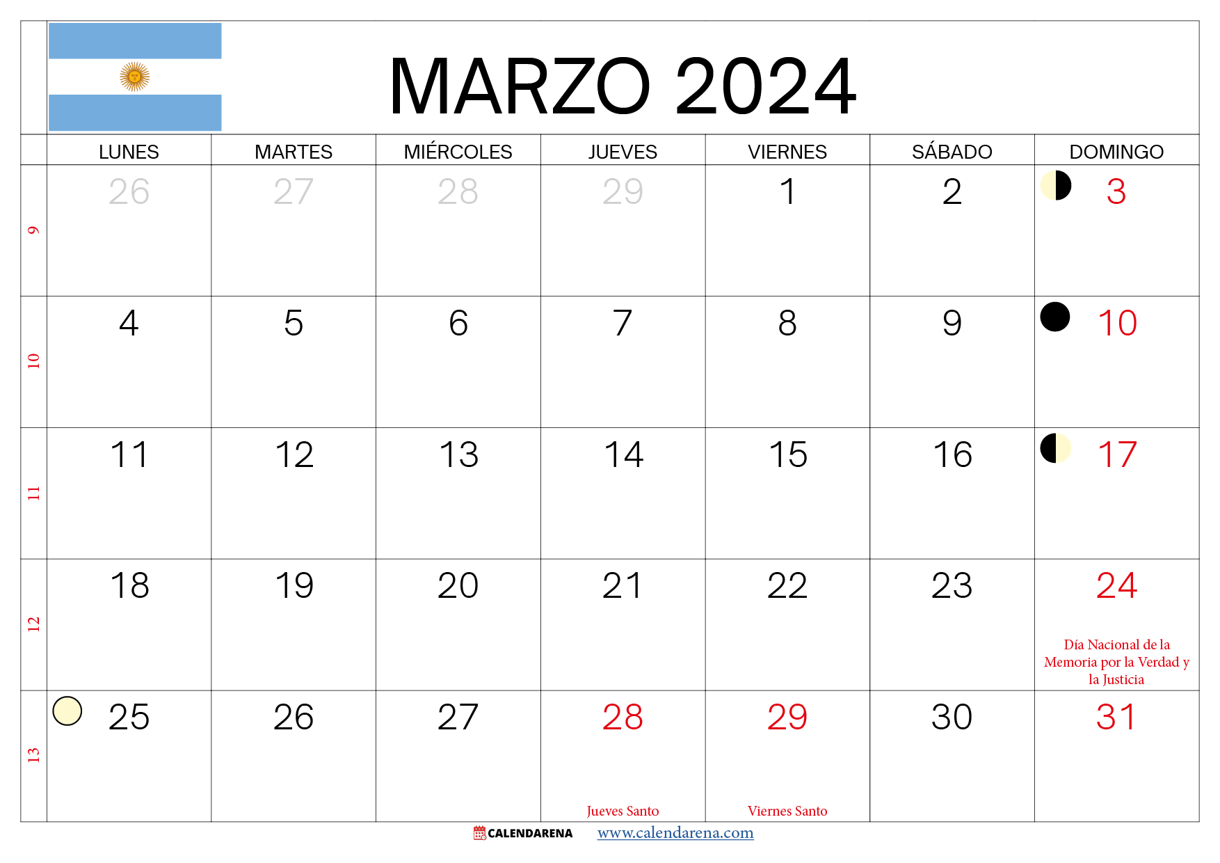 almanaque marzo 2024 argentina