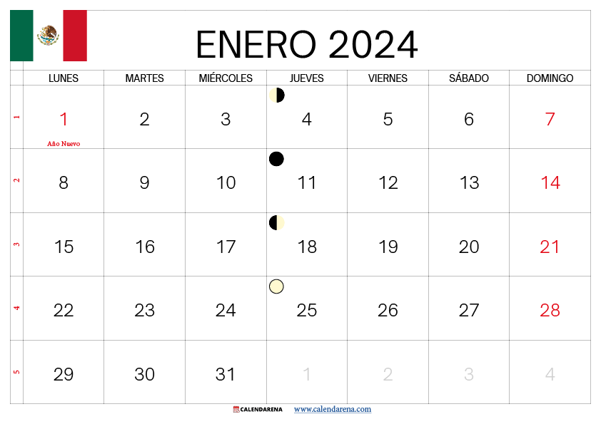 calendario 2024 enero mexico