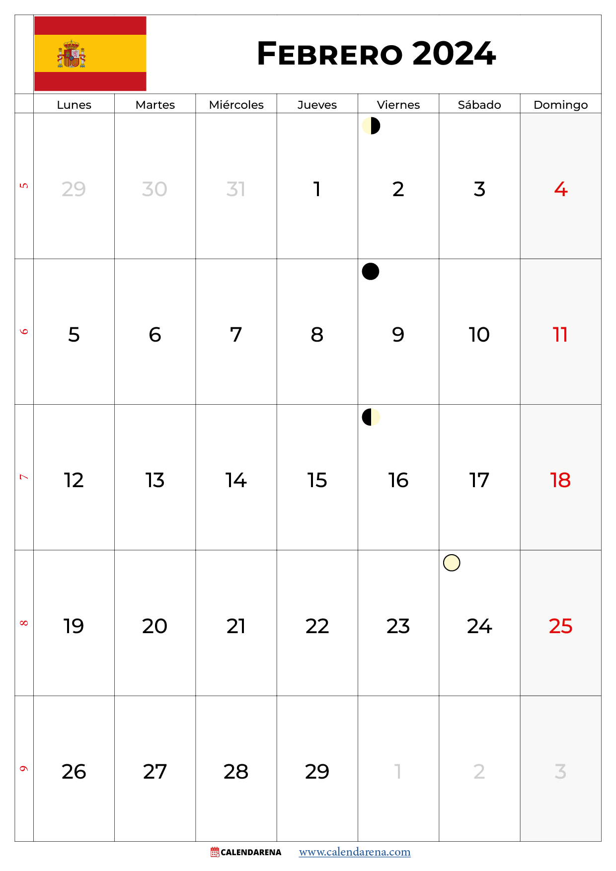 calendario 2024 febrero españa