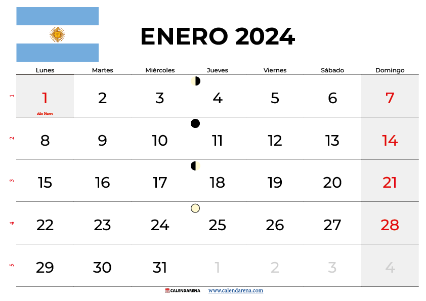 calendario enero 2024 argentina