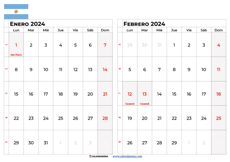 Calendario Enero 2024 Argentina Para Imprimir