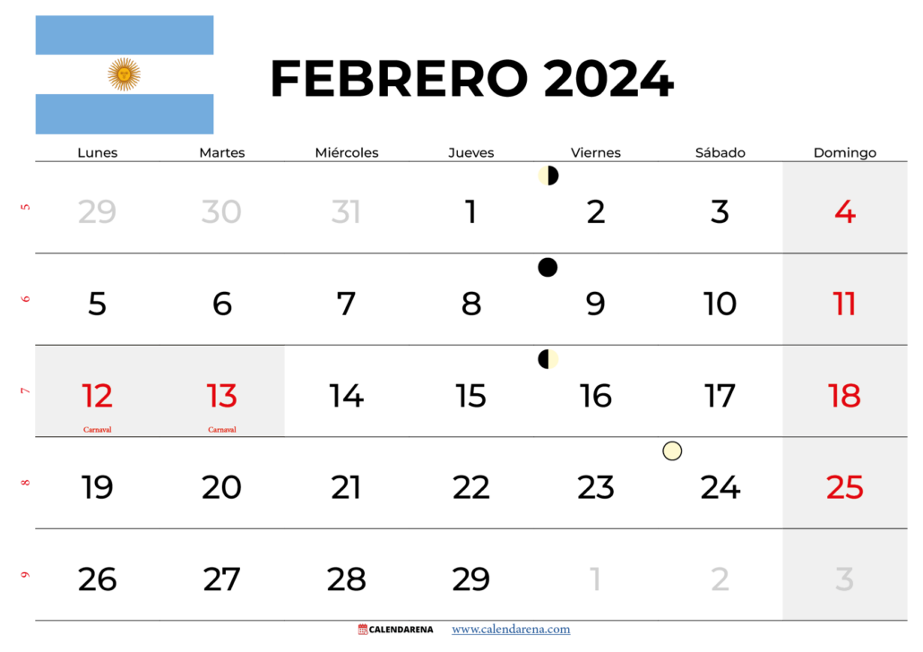 calendario febrero 2024 argentina
