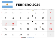 calendario febrero 2024 argentina