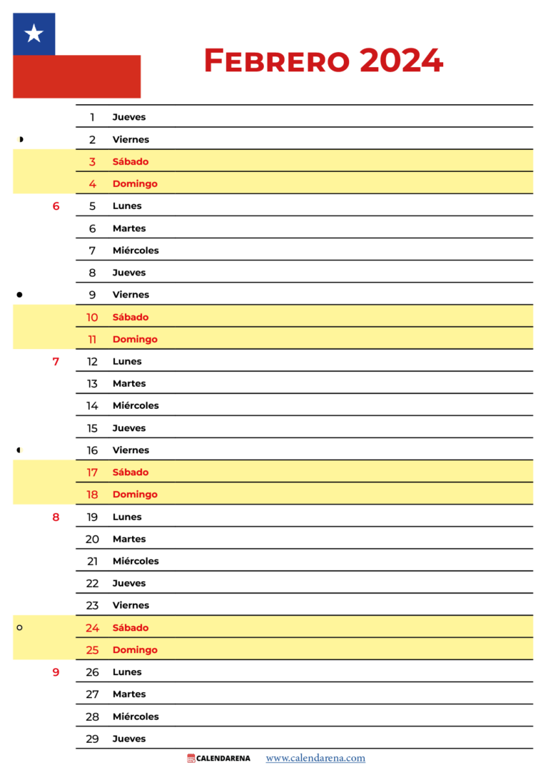 Calendario Febrero 2024 Chile Para Imprimir