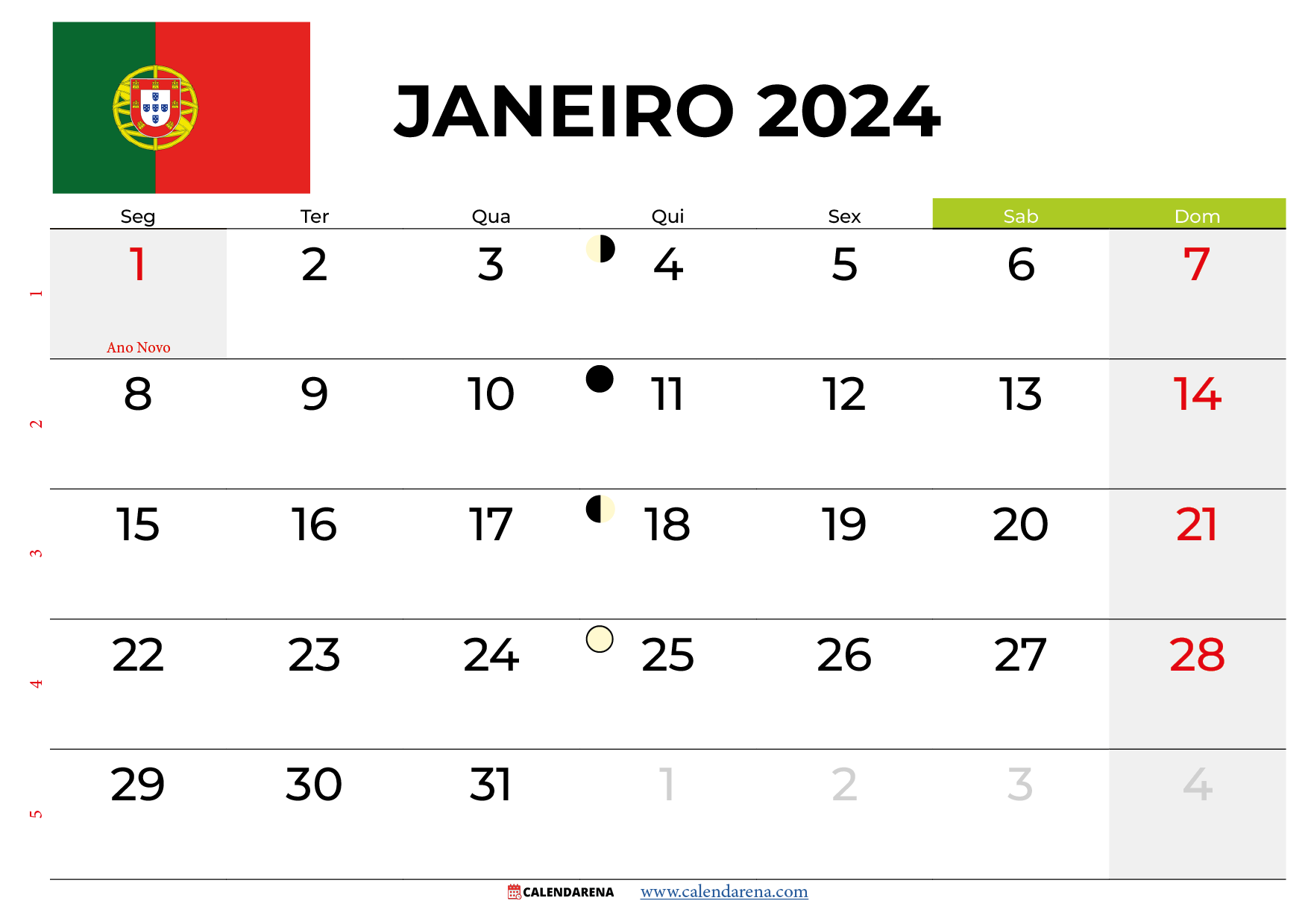 calendário janeiro 2024 portugal