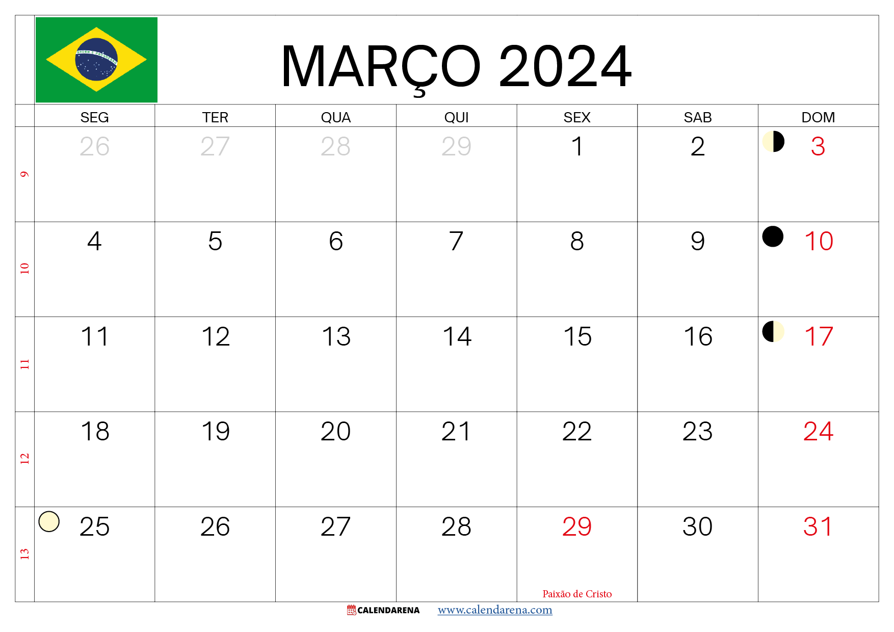 calendario março 2024 brasil