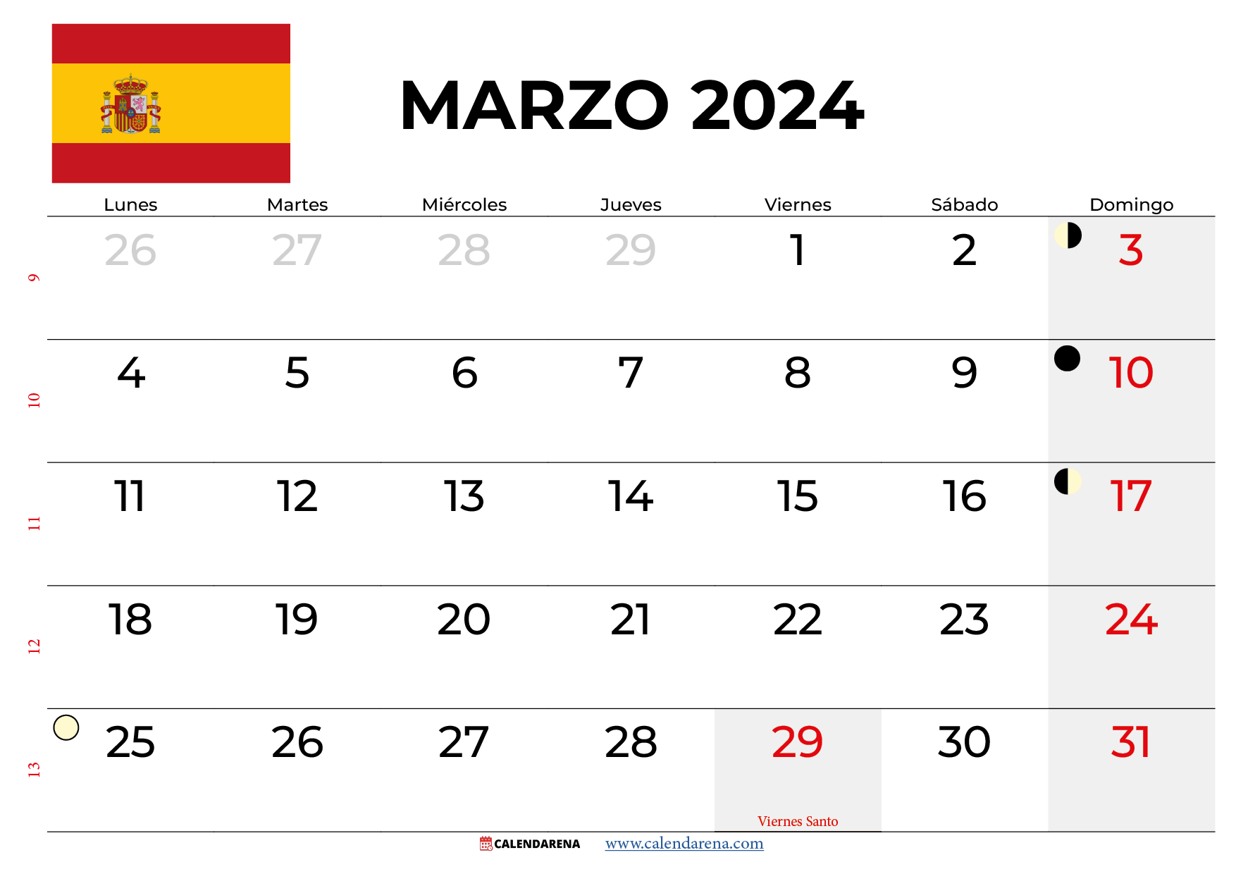 calendario marzo 2024 españa