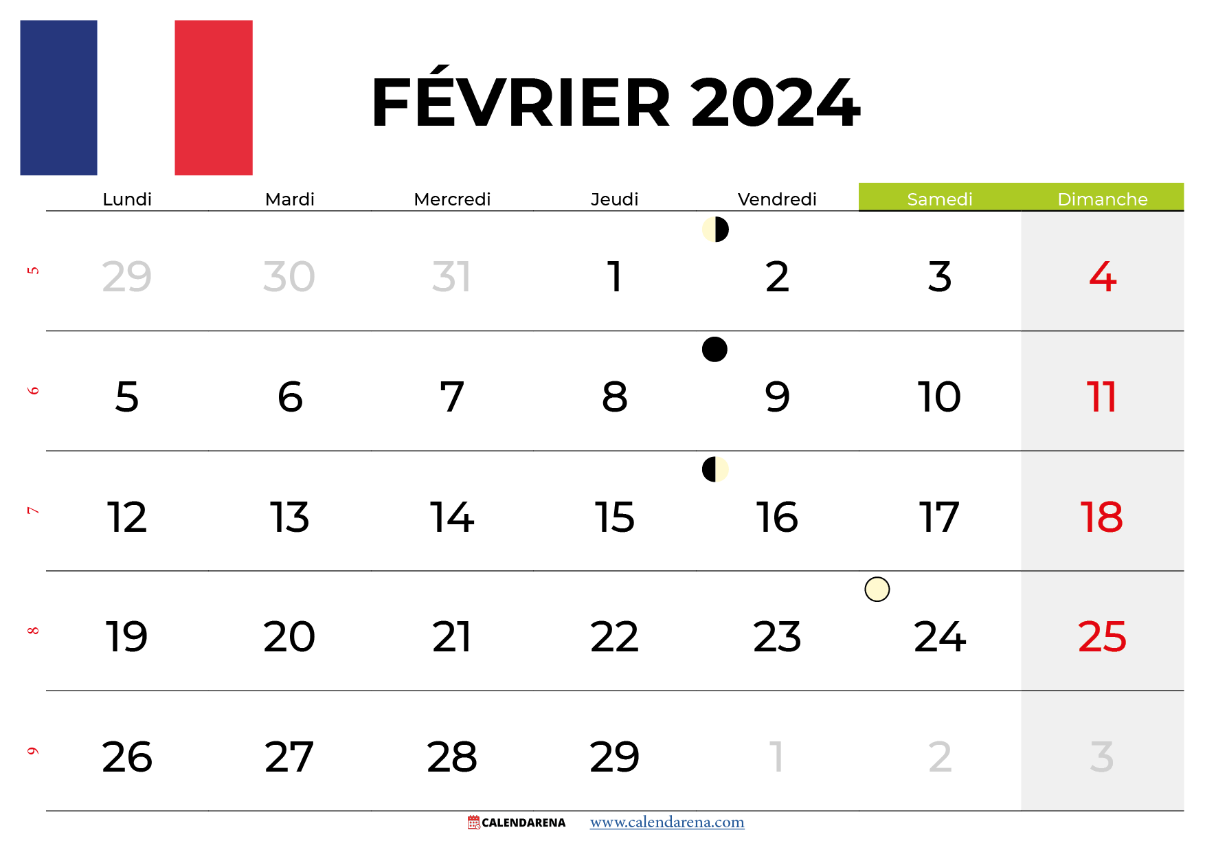 calendrier février 2024 france