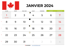 calendrier janvier 2024 québec