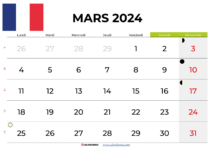 calendrier mars 2024 France