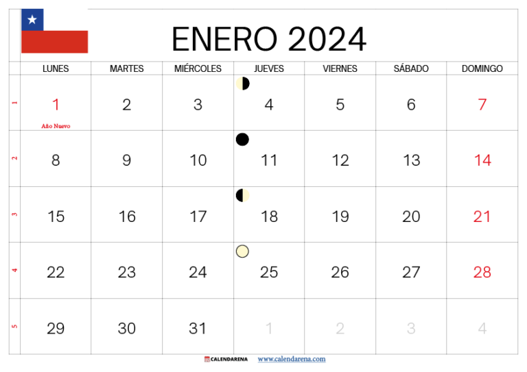 Calendario Enero 2024 Chile Para Imprimir